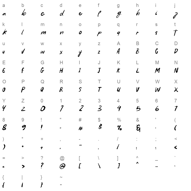 batang tebo regular Character Map