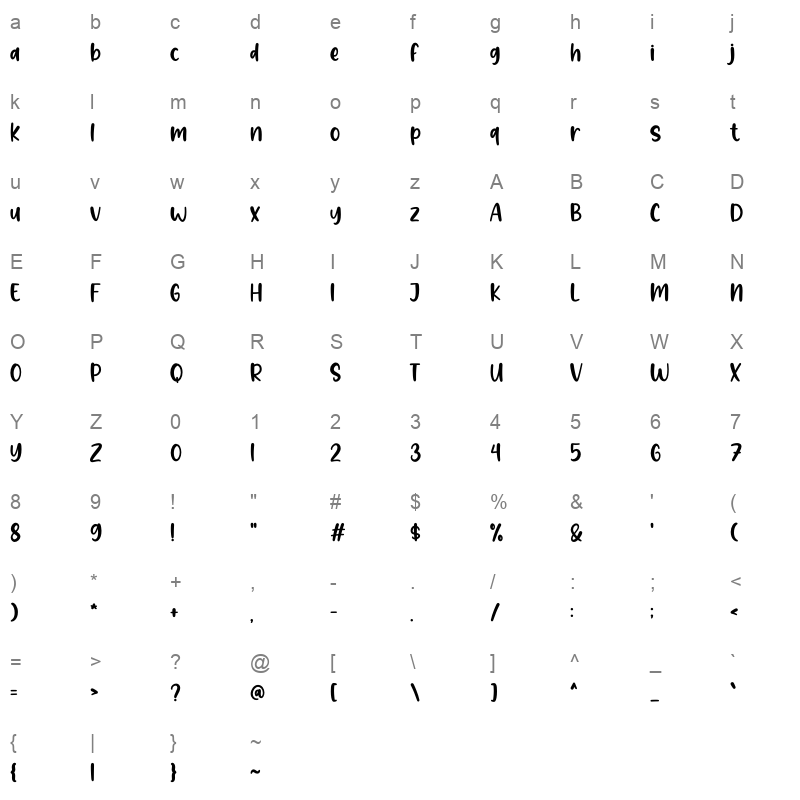 Batter Shake OTF Character Map