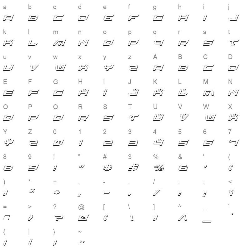 battlefield shadow italic Character Map