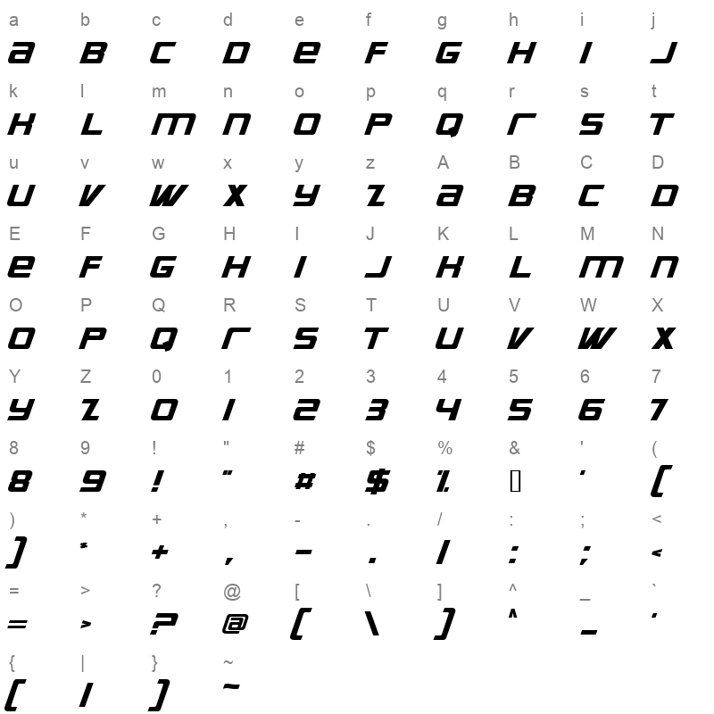 bauer Character Map