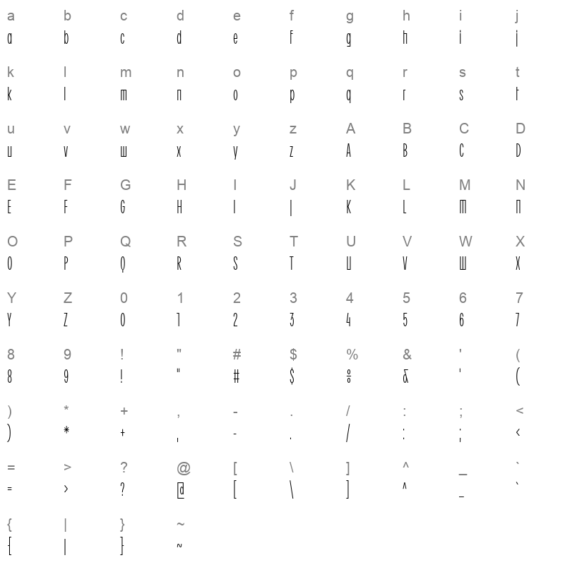 bc ludva light Character Map