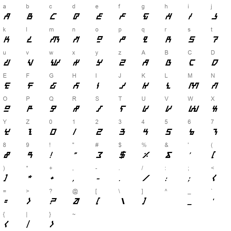 beam rider bold italic Character Map