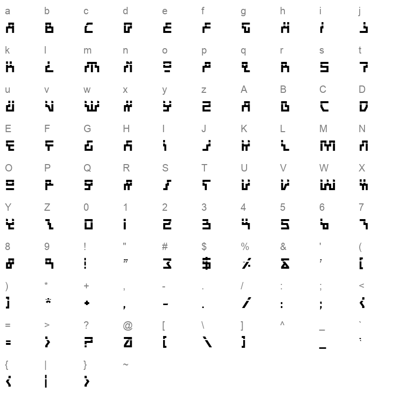 beam rider bold laser Character Map