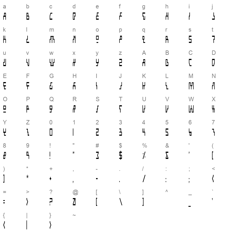 beam rider condensed Character Map