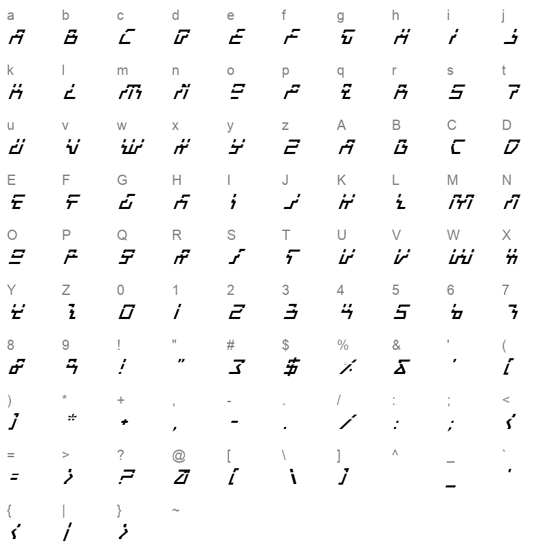 beam rider italic laser Character Map