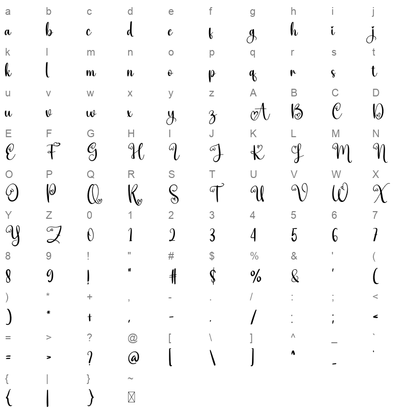beaming Character Map