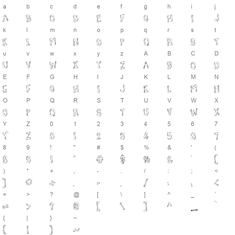 beatnik hayseed Character Map