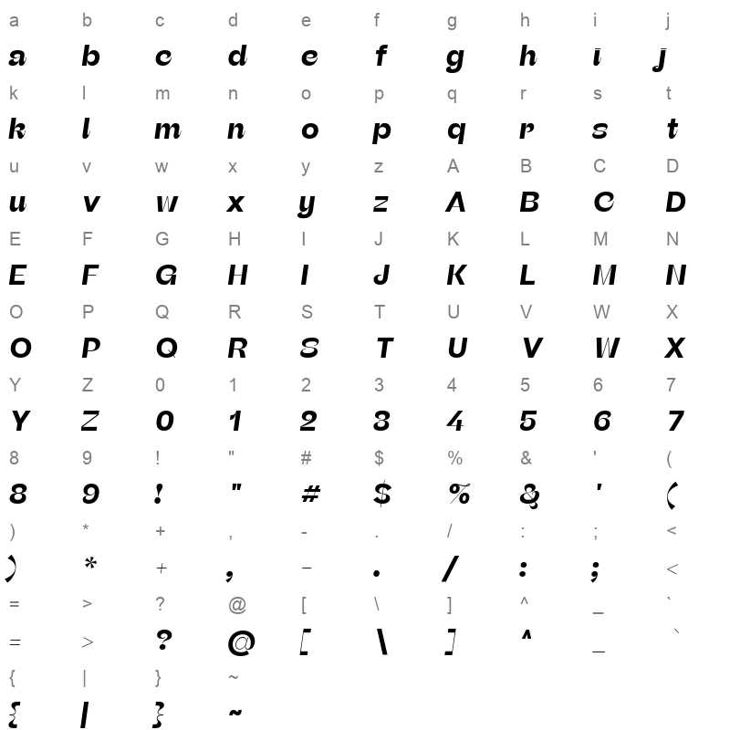 beatrice headline bold italic Character Map