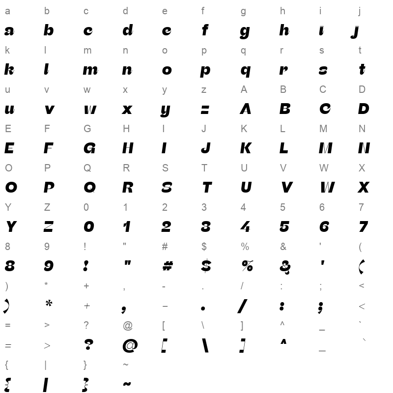 beatrice headline extrabold italic Character Map