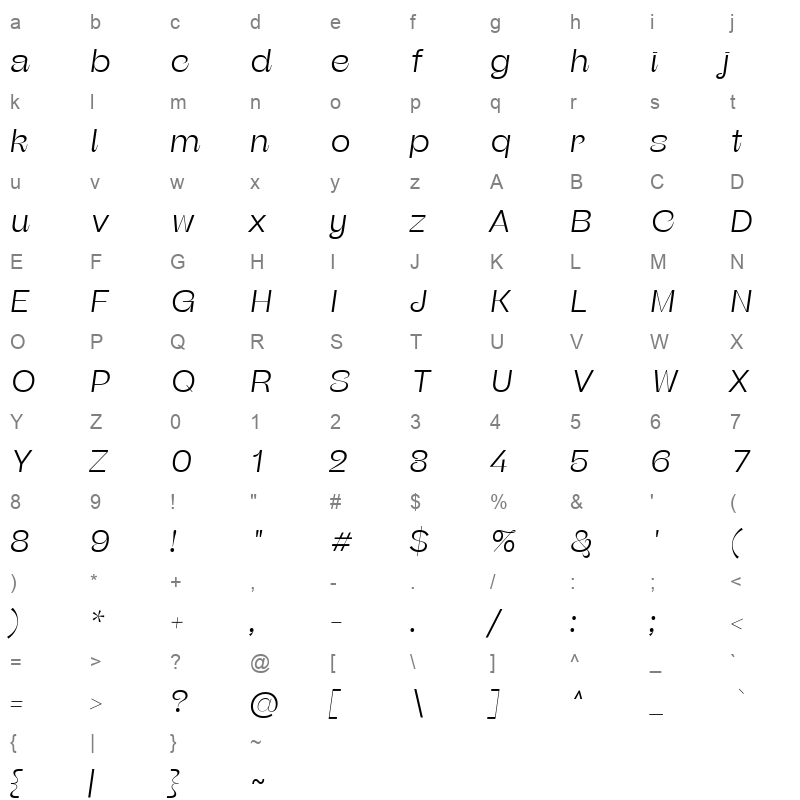 beatrice headline light italic Character Map
