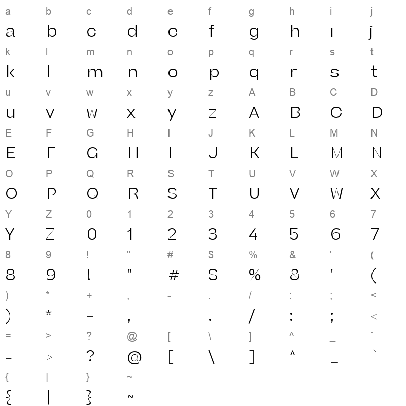 beatrice headline light Character Map