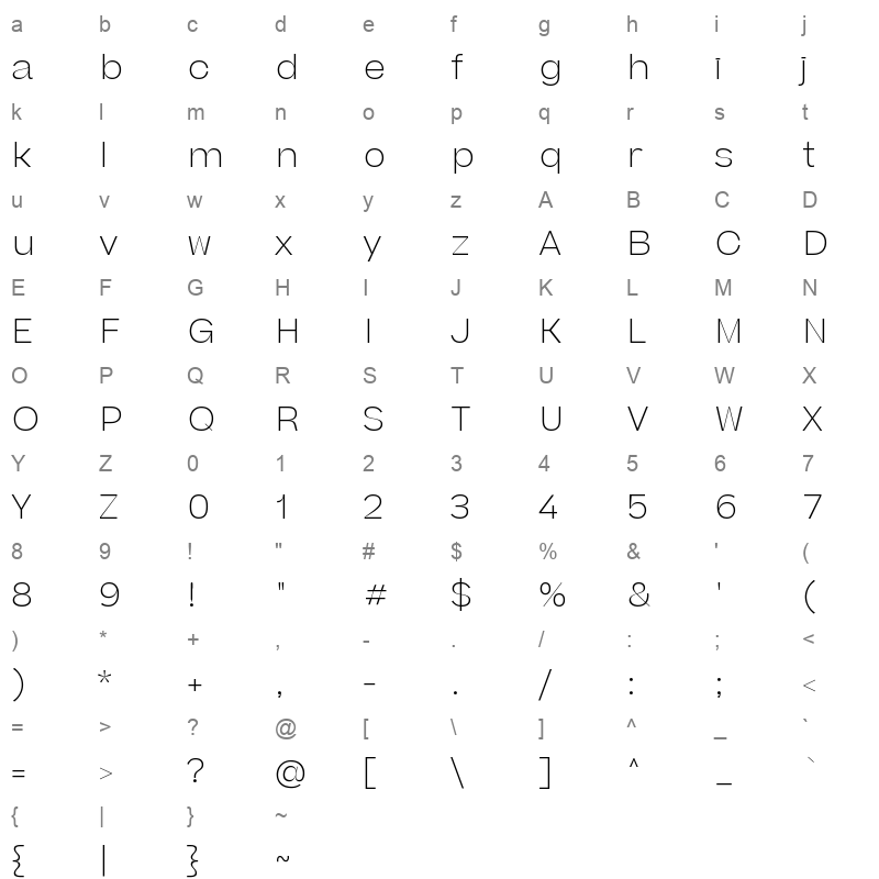 beatrice headline thin Character Map