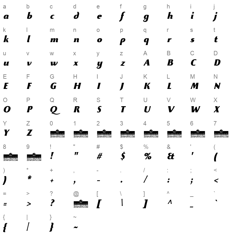 beatrix antiqua black italic Character Map