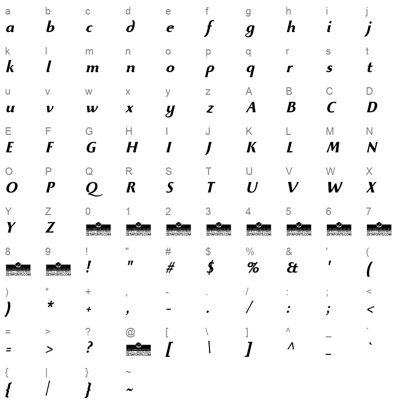 beatrix antiqua bold italic Character Map