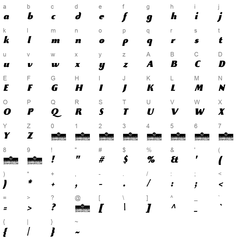 beatrix antiqua extrablack italic Character Map