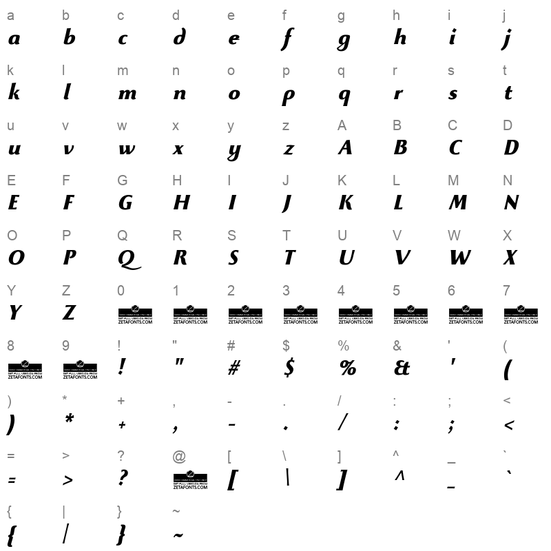 beatrix antiqua extrabold italic Character Map