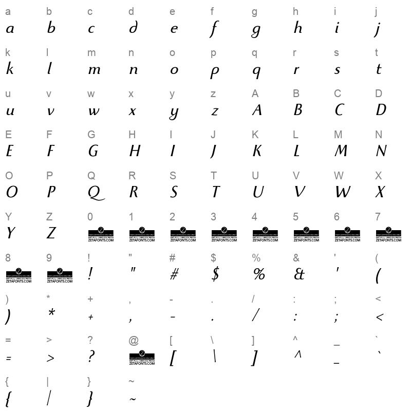 beatrix antiqua italic Character Map