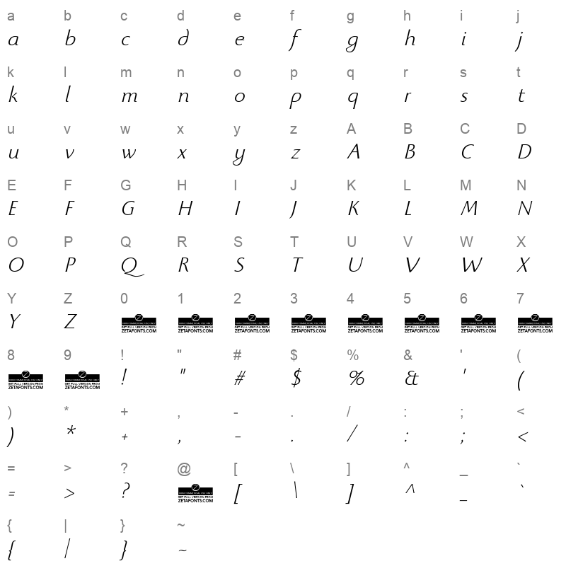 beatrix antiqua light italic Character Map
