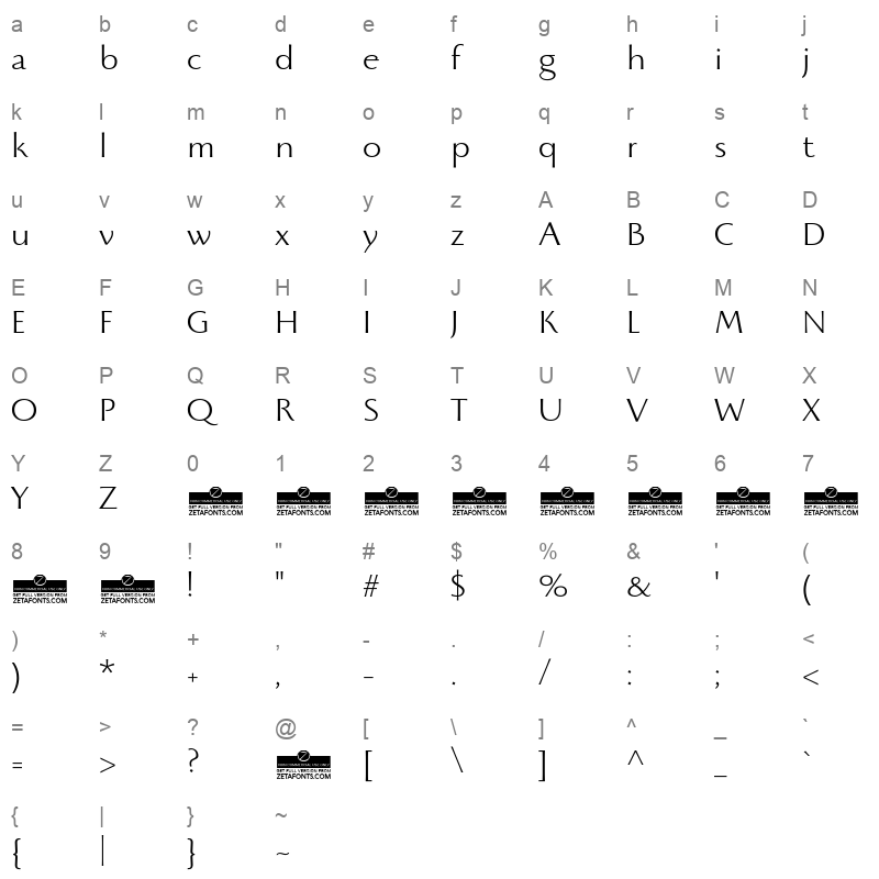 beatrix antiqua light Character Map