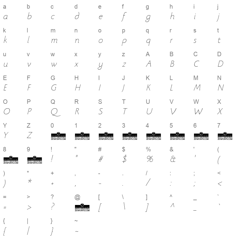 beatrix antiqua thin italic Character Map