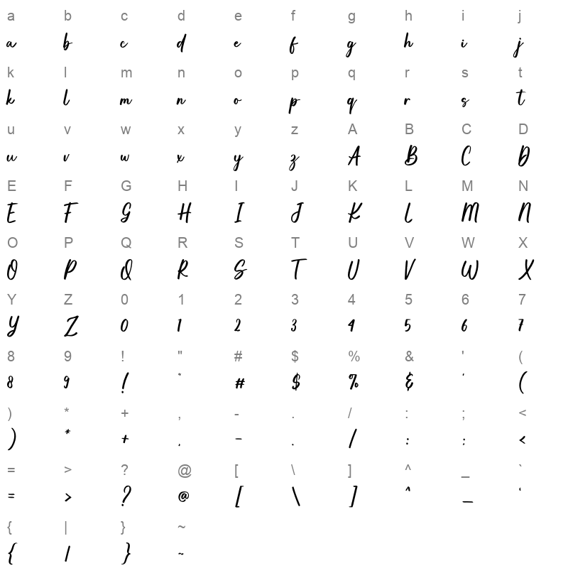 Beautiful Harmony OTF Character Map