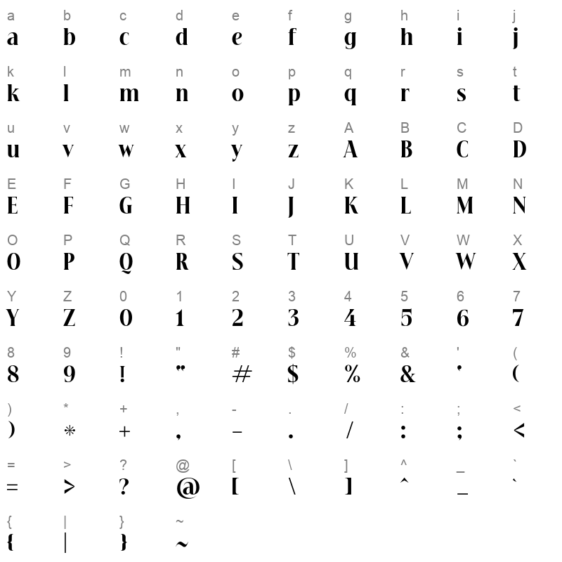 beautique display condensed black Character Map