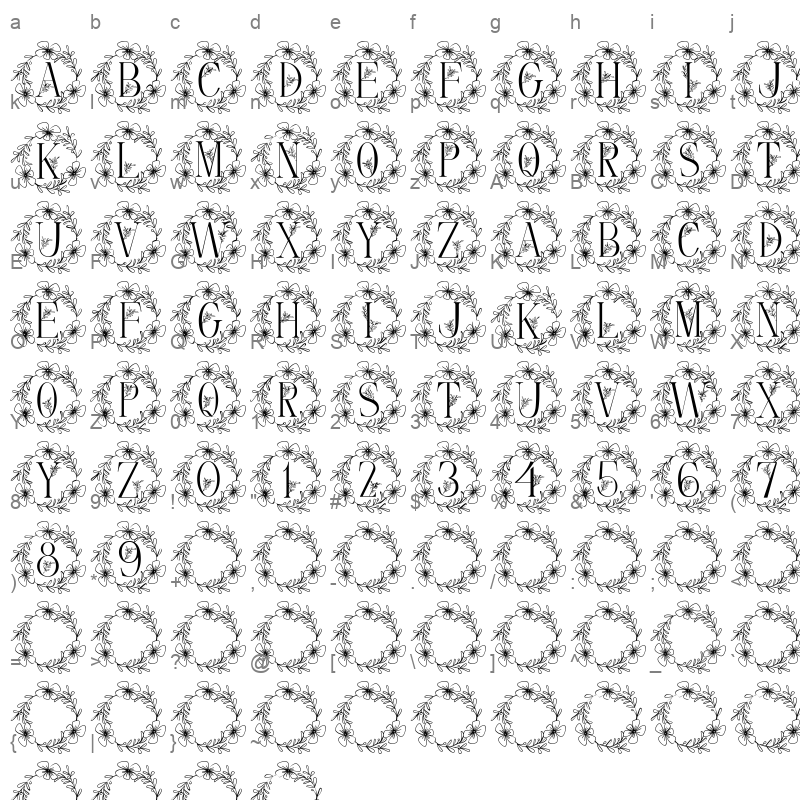 beauty floral monogram Character Map