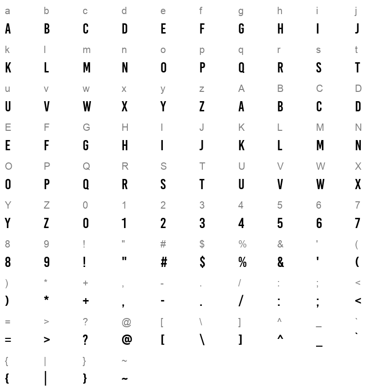 bebas kai regular Character Map