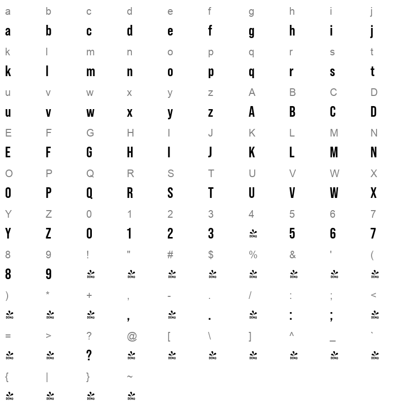 bebas neue pro bold Character Map