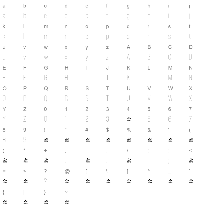 bebas neue pro thin Character Map
