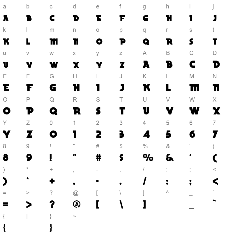 becker black nf Character Map