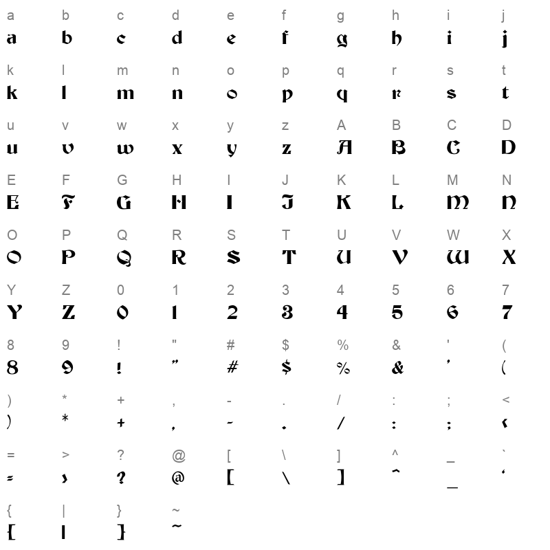 becker medium Character Map