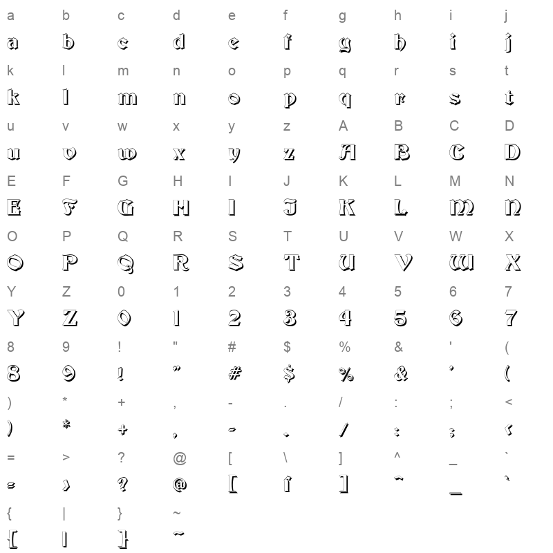 becker shadow Character Map