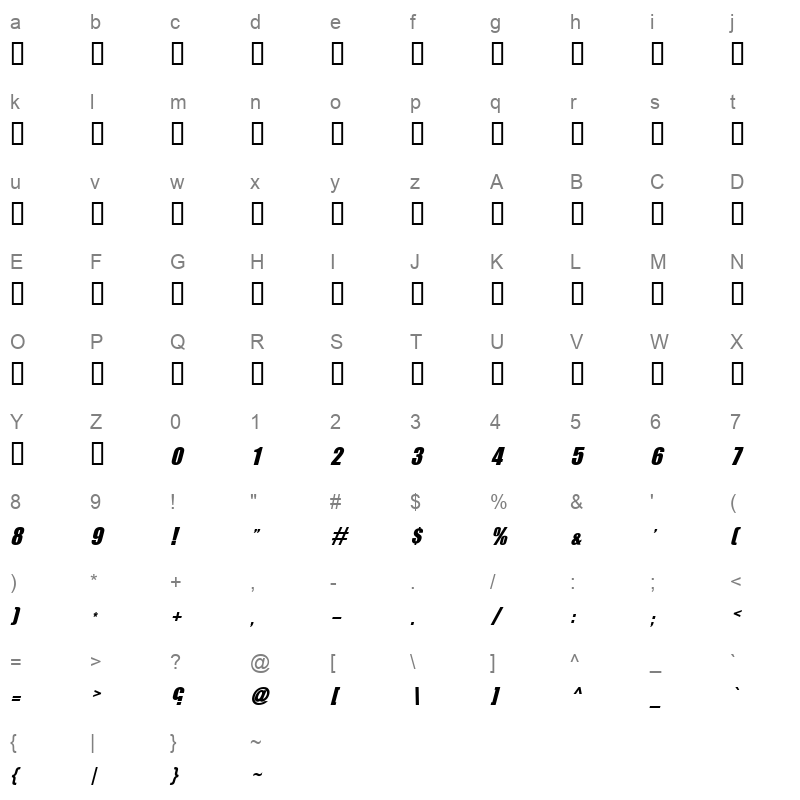 BeeatyWeather Bold Italic Character Map