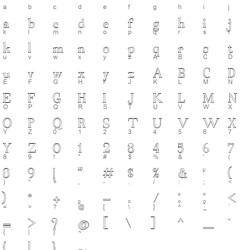 Bekinder Outline Character Map