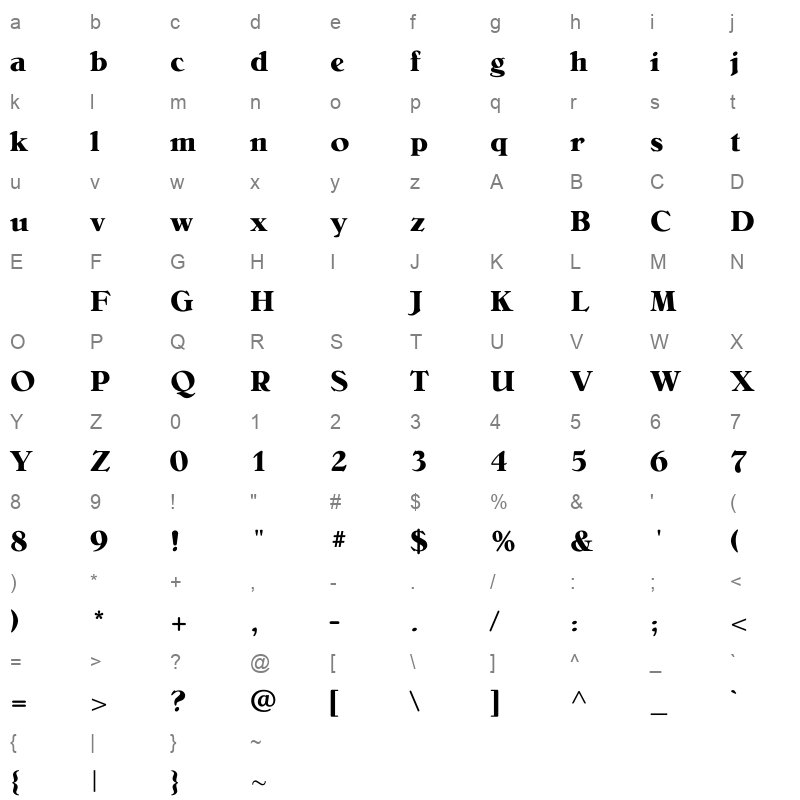 bellini bold Character Map