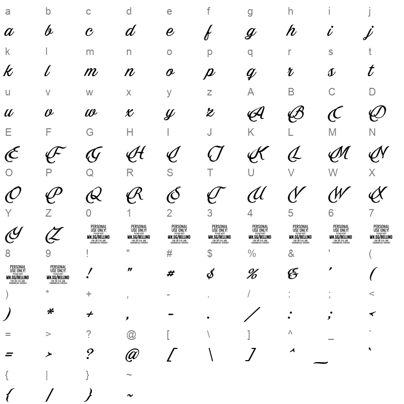 bellino personal use only Character Map