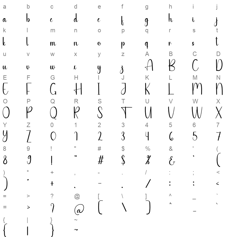 Beloved font Character Map