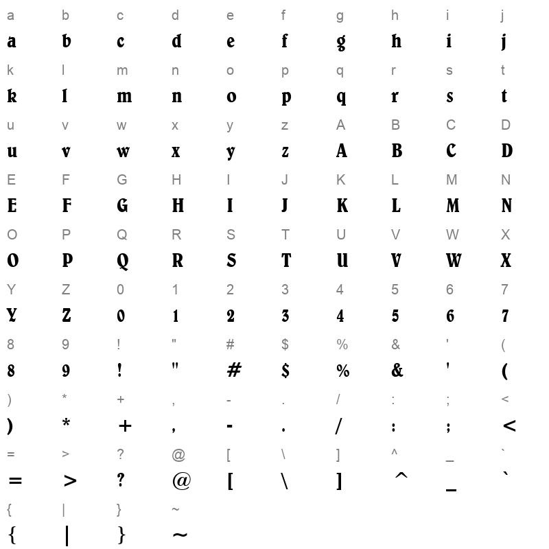 belwe bt condensed Character Map