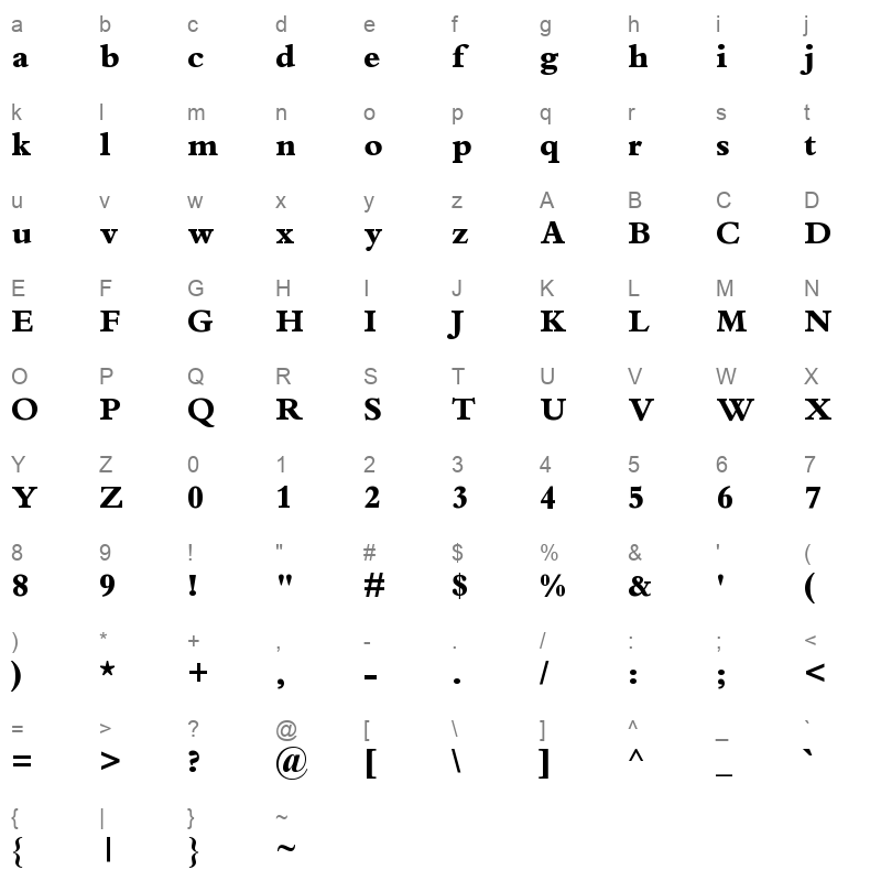 bembo extra bold Character Map