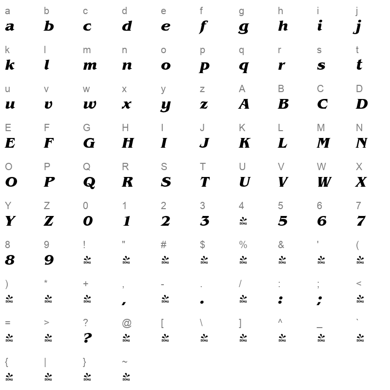 benecarlo bold italic Character Map