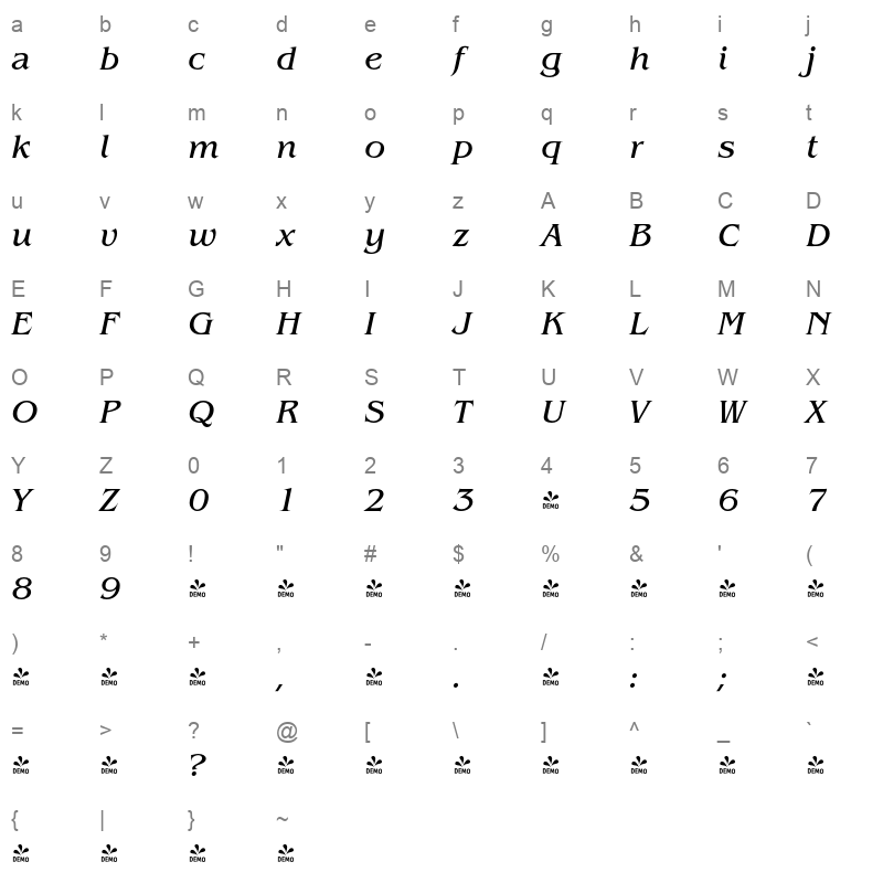 benecarlo italic Character Map