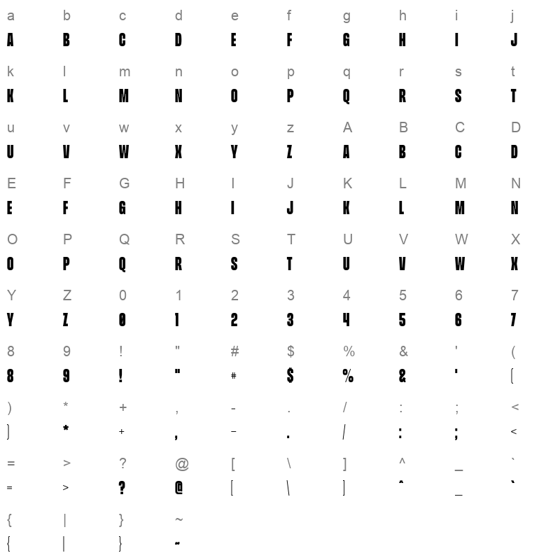 beni bold Character Map