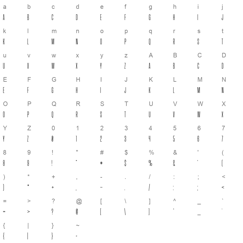 beni light Character Map