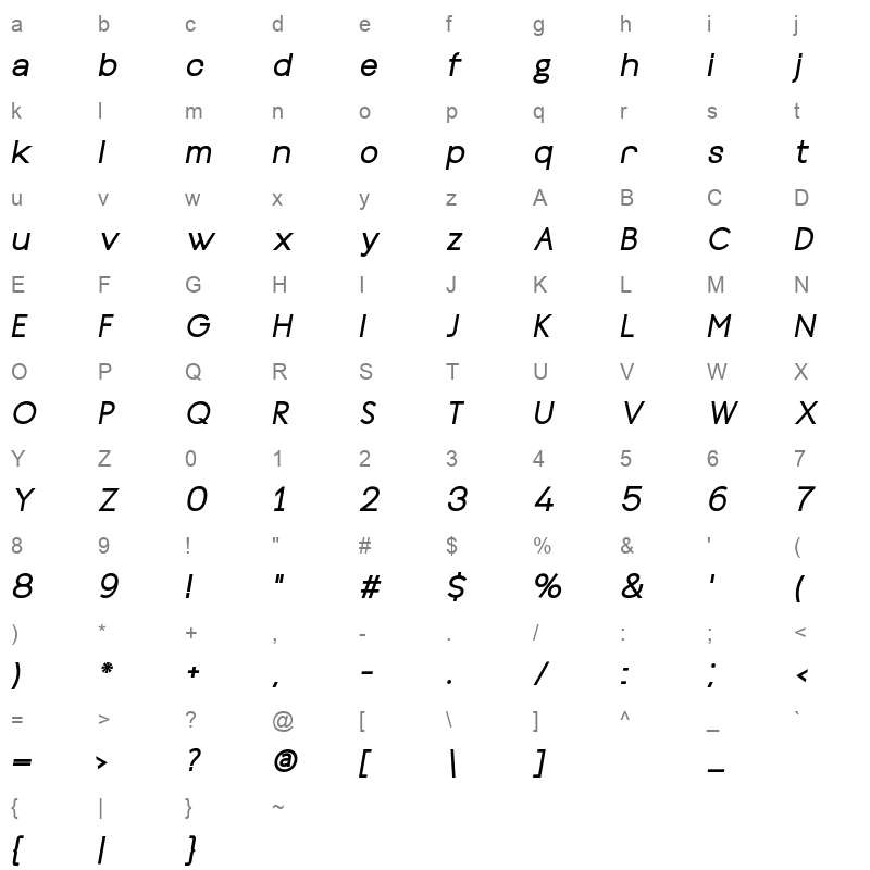 bennett black italic Character Map