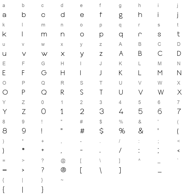 bennett medium Character Map
