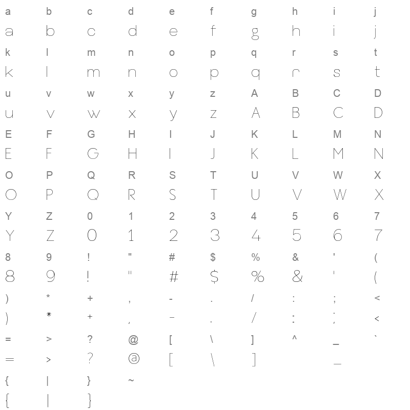 bennett thin Character Map