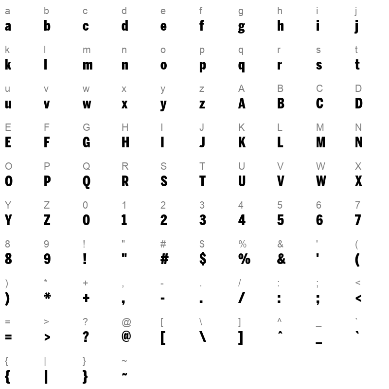benton sans comp black Character Map