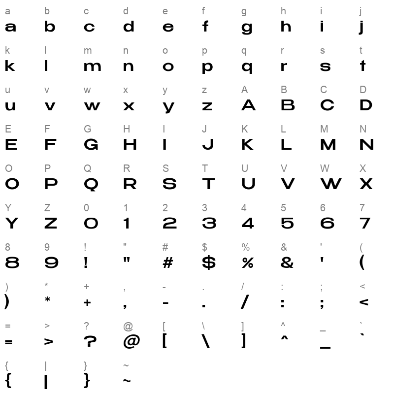 benzin medium Character Map