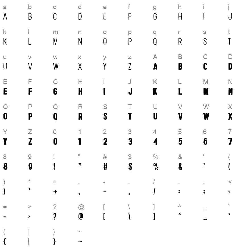 bergam regular Character Map